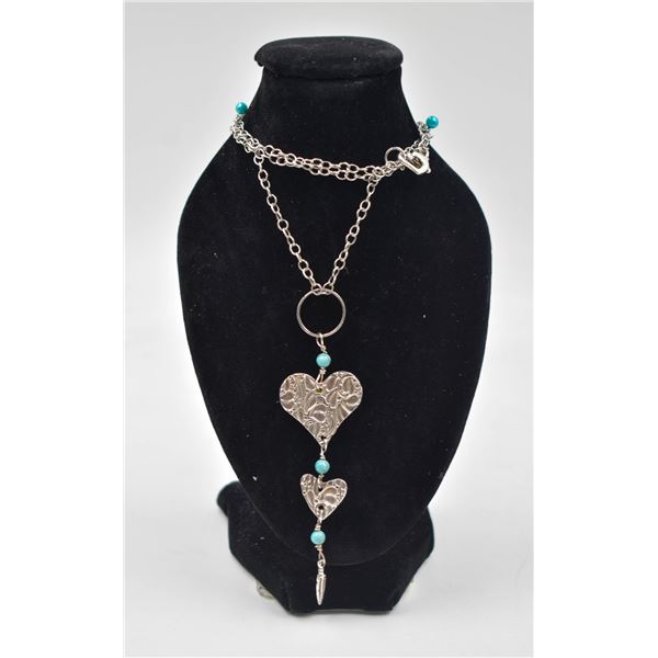 STER SILV DOUBLE HEART DANGLE NECKLACE- 11.27 G'S