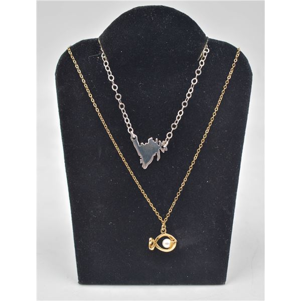 2 STER SILV NECKLACES-NEWFOUNDLAND&FISH-4.57 G'S