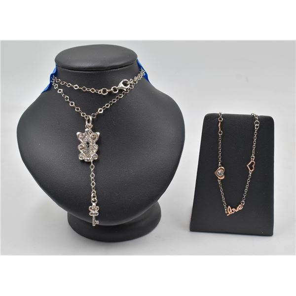 925 LOCK & KEY NECKLACE & HEART BRACELET-11.24 G'S