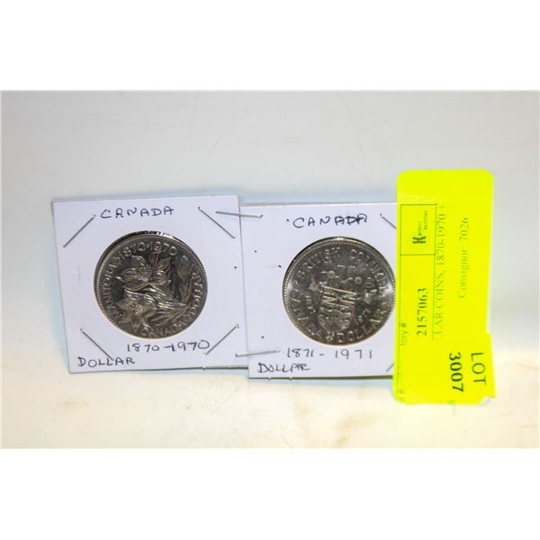 CANADA DOLLAR COINS, 1870-1970 + 1871-1971