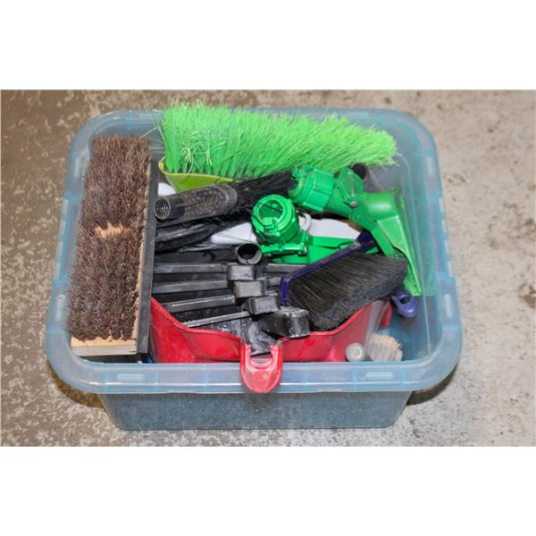 BIN OF CLEANING IMPLEMENTS