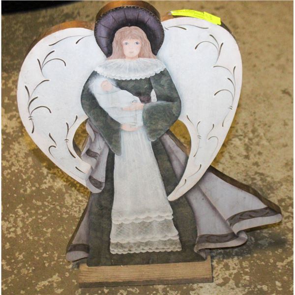 CARVED & PAINTED WOOD ANGEL 22" X 18"