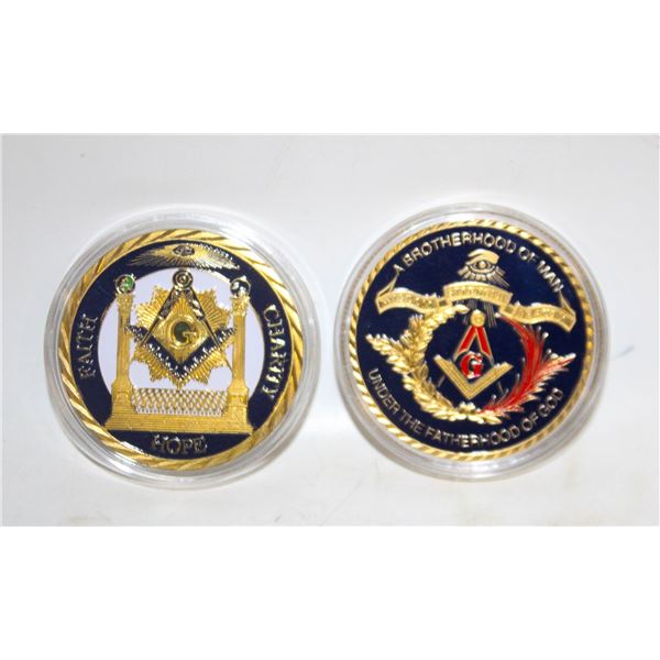 5)  LOT OF 2 ENCAPSULATED FREE MASONS