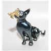 Image 1 : 15)  BLACK KITTY WITH GOLD TONE BUTTERFLY