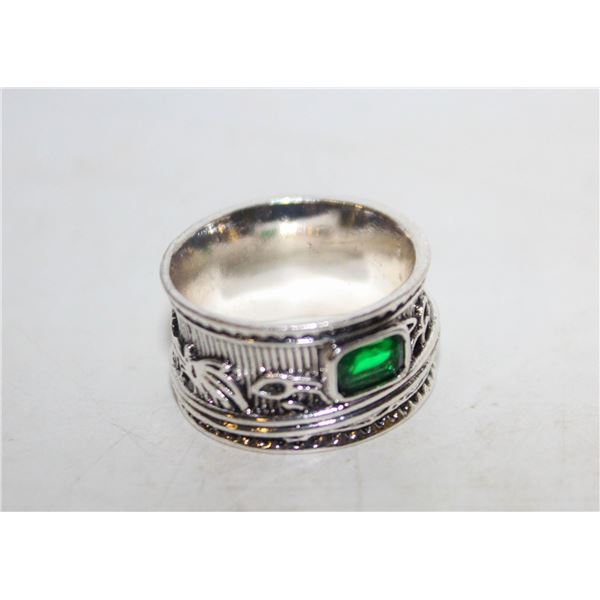 12)  FAUX SILVER TONE SPINNER RING WITH