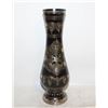 Image 1 : VINTAGE ETCHED BLACK METAL VASE WITH PORCELAIN