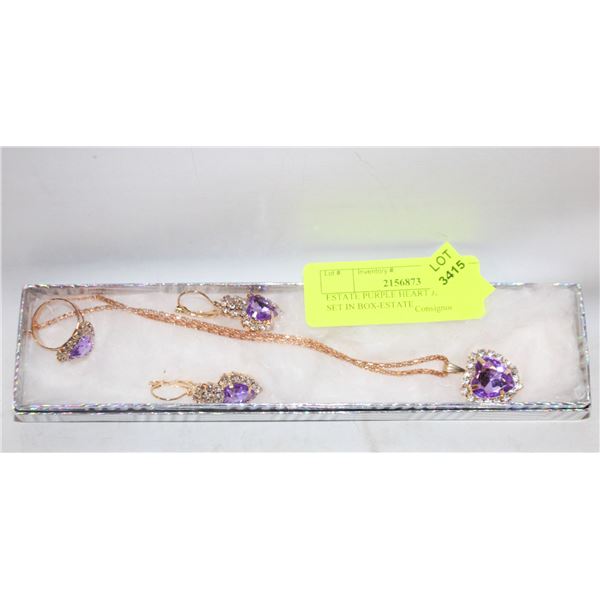 ESTATE PURPLE HEART JEWELRY SET IN BOX-ESTATE