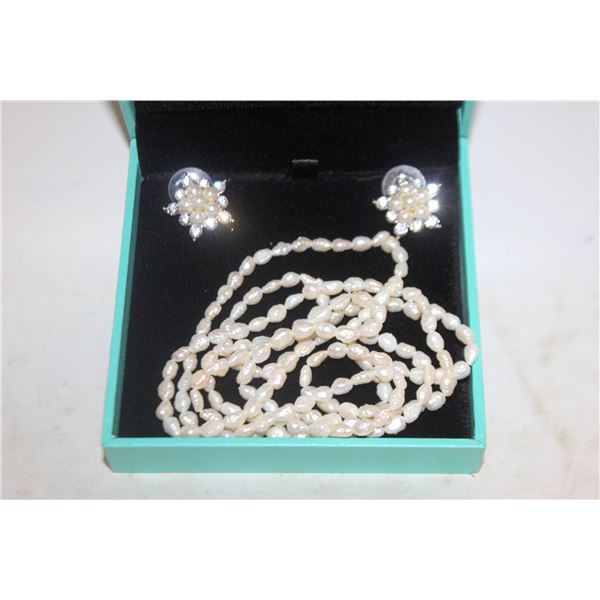 AUTHENTIC PEARL NECKLACE WITH FAUX EARRINGS IN