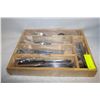 Image 1 : WOOD FLATWARE STORAGE BOX FULL OF FLATWARE