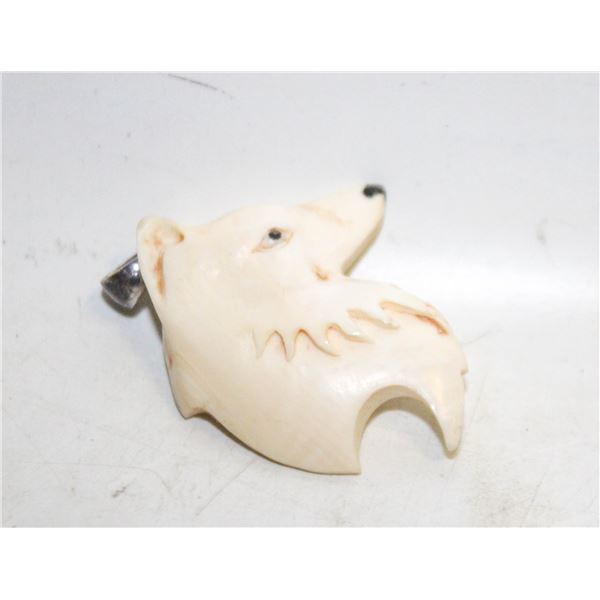 CARVED BONE WOLF PENDANT 3.4GRAMS