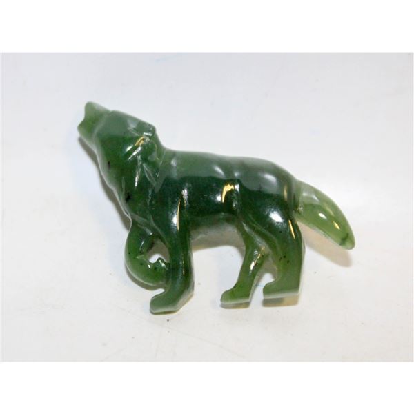 CARVED JADE WOLF BROOCH 7.5 GRAMS