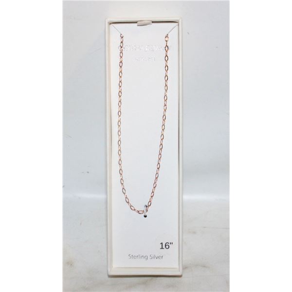 STERLING SILVER OVAL DROP NECKLACE 16" NEW