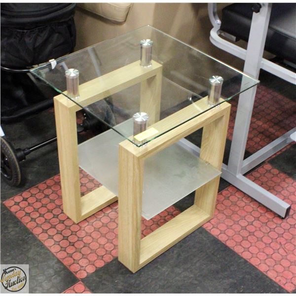2 TIER GLASS AND WOOD OCCASIONAL TABLE