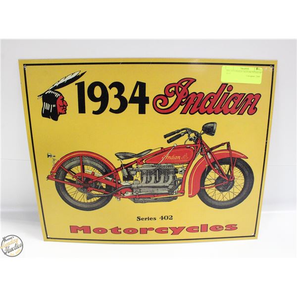 TIN 1934 INDIAN MOTORCYCLES 16" X 12"