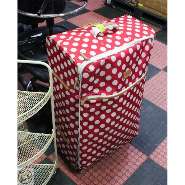 RED & WHITE POLKA DOTTED SOFT SHELL SUITCASE WITH