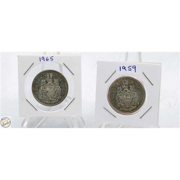 1959, 1965 CANADIAN 50 CENT PIECES - SILVER