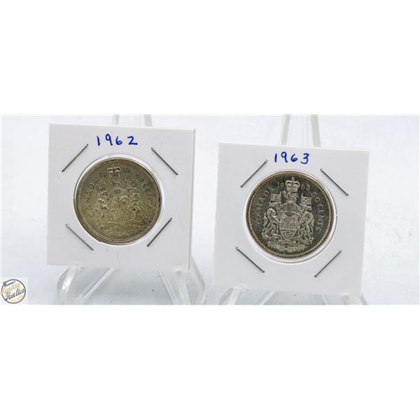 1962, 1963 CANADIAN 50 CENT PIECES- SILVER