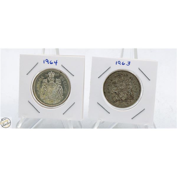 1963, 1964 CANADIAN 50 CENT PIECES - SILVER