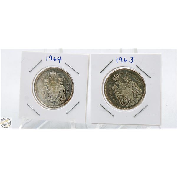 1963, 1964 CANADIAN 50 CENT PIECES - SILVER
