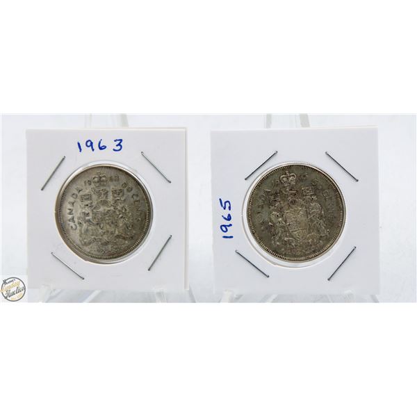 1963, 1965 CANADIAN 50 CENT PIECES - SILVER