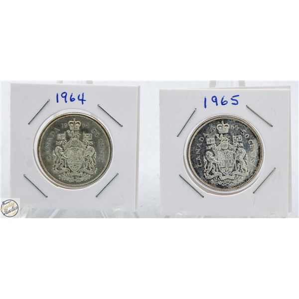 1964, 1965 CANADIAN 50 CENT PIECES - SILVER