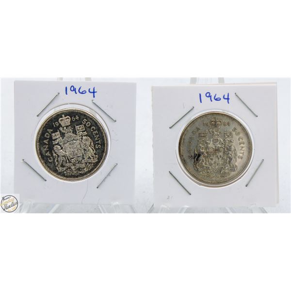 TWO 1964 CANADIAN 50 CENT PIECES - SILVER