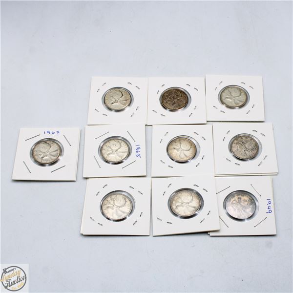 10 EA CANADIAN 25 CENT PIECES PRE- 1968