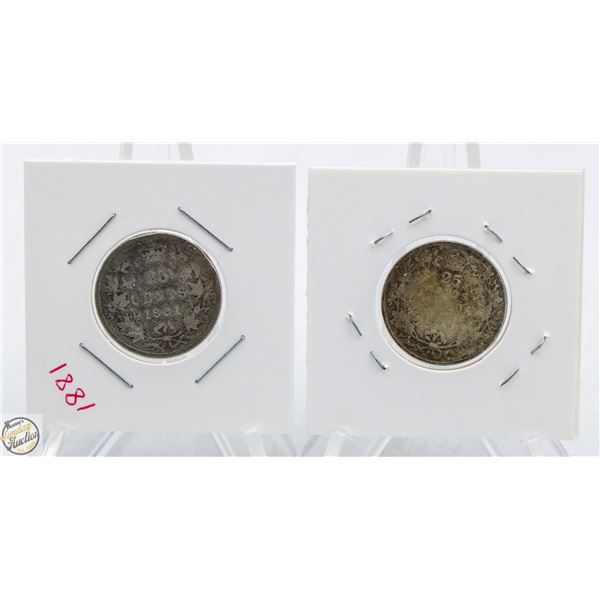 CANADIAN 25 CENT PIECES 1881, 1918