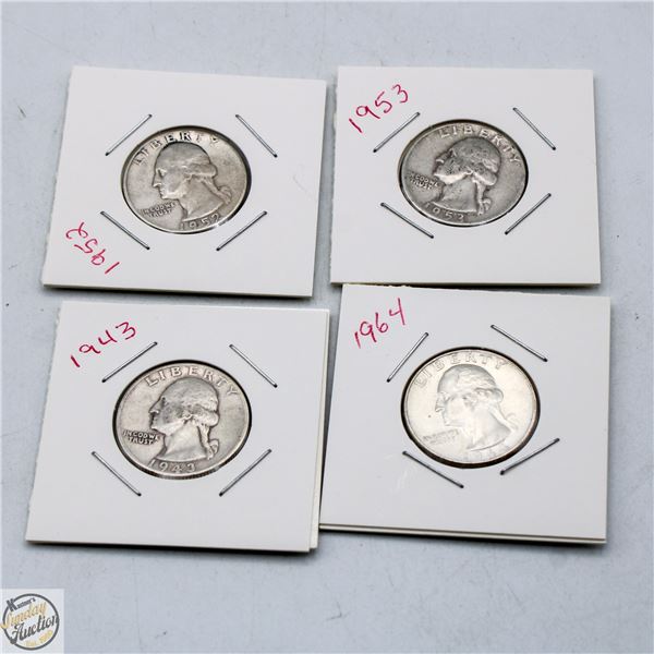 US QUARTERS, 1943, 1952, 1953, 1964