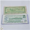 Image 2 : 2 CANADIAN $1 BILLS 1954 + 1973