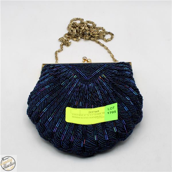 VINTAGE 6" X 5.5" DARK BLUE IRRIDESCENT HANDBAG/