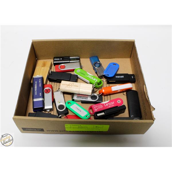 BOX W/ 20 USB MEMORY STICKS.