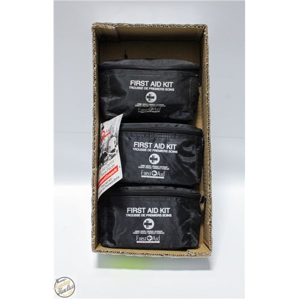 BOX W/3 COMPACT FIRST AID KITS. HOME, CAR,