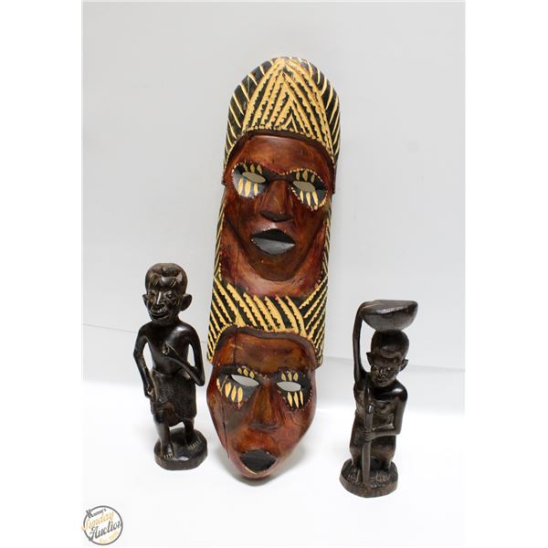 VINTAGE AFRICAN CARVINGS 24" MASK & TWO X 17"