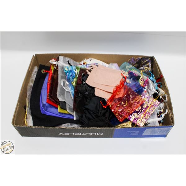 100 VARIOUS COLOURS MED TO SM CLOTH GIFT BAGS