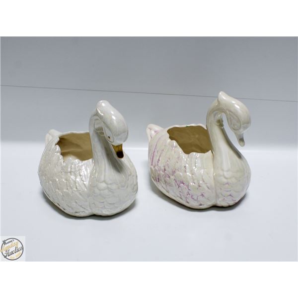 2 CERAMIC SWAN PLANTERS H-7 INCHES EACH