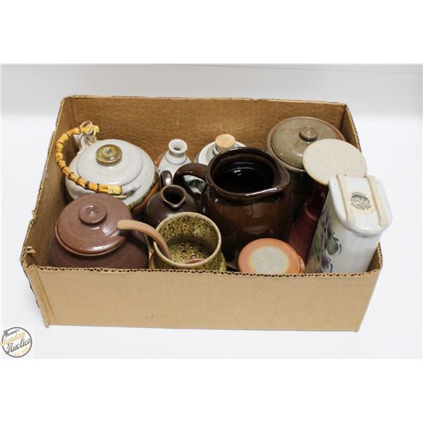 14PCS OF HANDMADE POTTERY; GOBLETS, TEAPOT,