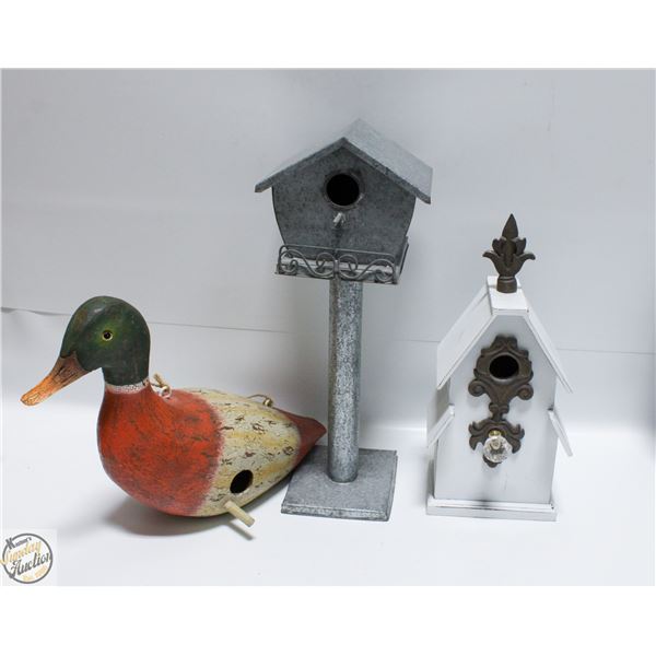 3 DECORATIVE BIRD HOUSES TALLEST IS 15"