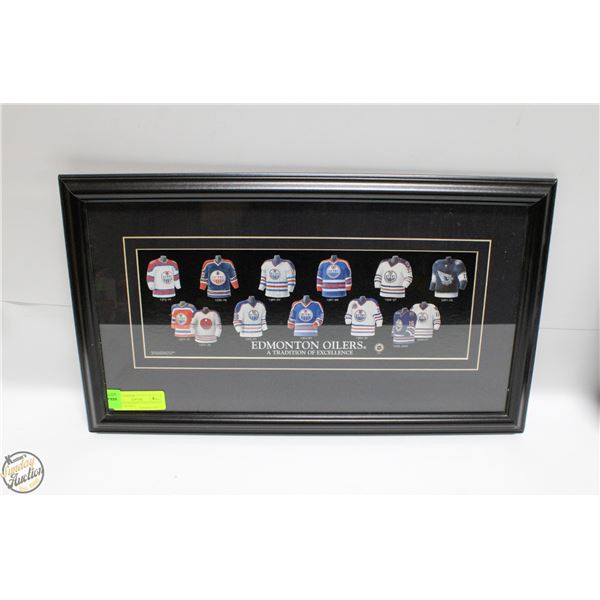 EDM OILERS JERSEY EVOLUTION 20" X 12.5" FRAMED