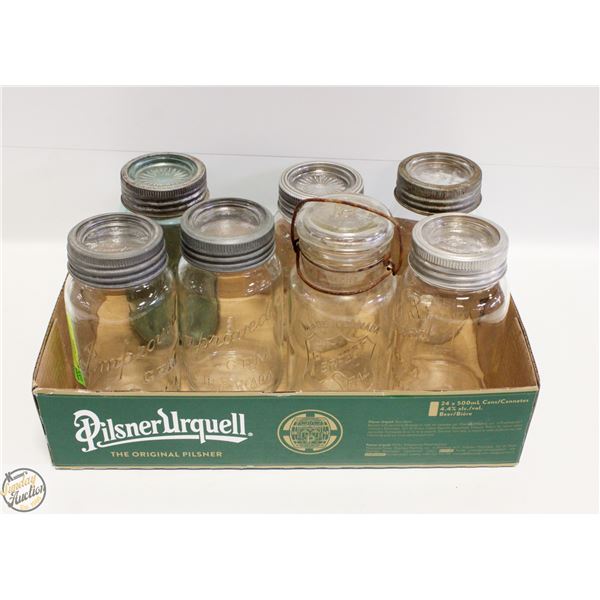 VINTAGE 7 IMPROVED GEM CANNING JARS W/LIDS