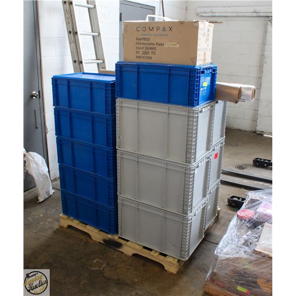 PALLET OF LIDDED PLASTIC TOTES, SMALL RECYCLE BINS