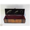 Image 1 : DECORATIVE WOODEN WINE BOX+CORK SCREW+DECANTER