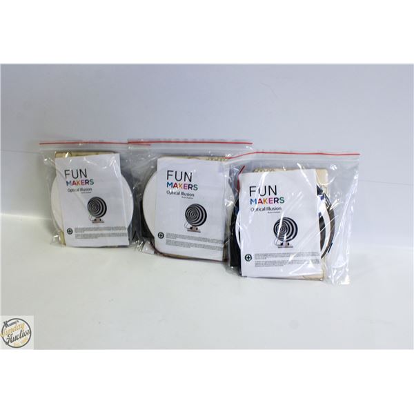 3 X OPTICAL ILLUSION FUN MAKER WOOD SETS