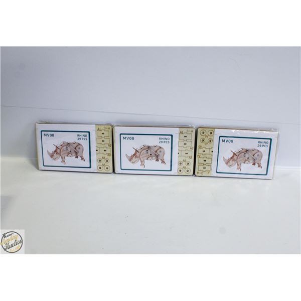 3 X RHINO WOOD MAKING SETS WINDUP FUN MAKERS