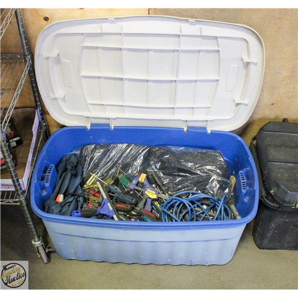 TOTE OF TOOLS, CAR MATS AND MORE