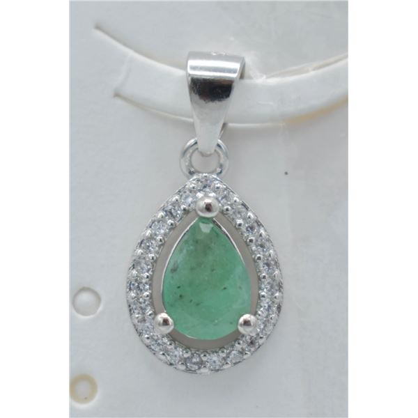 #124-NATURAL GREEN EMERALD & CZ PENDANT