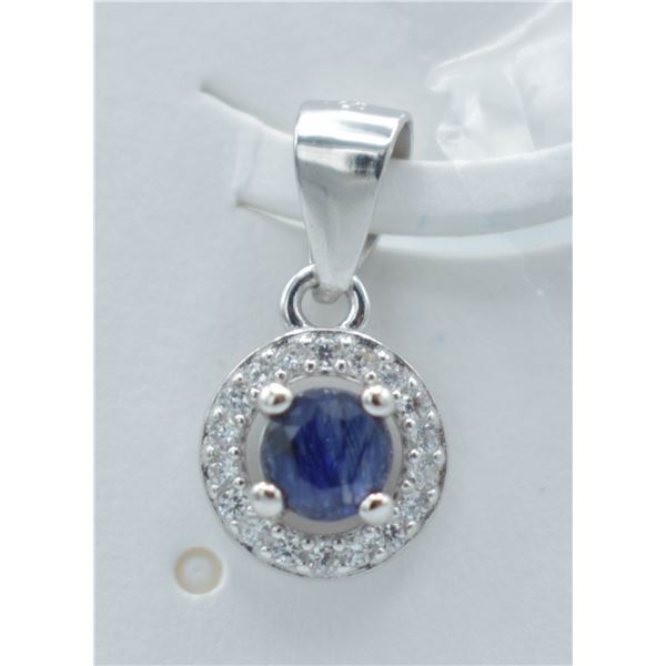 #102-NATURAL BLUE SAPPHIRE & ZIRCON PENDANT