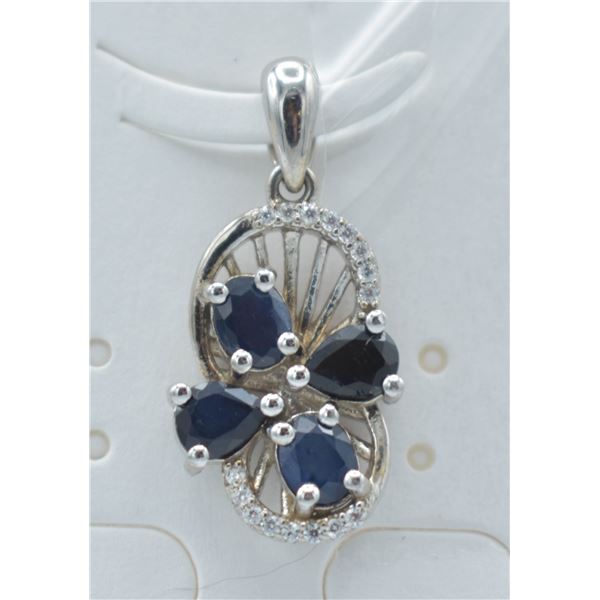 #113-NATURAL BLUE SAPPHIRE & CZ  PENDANT