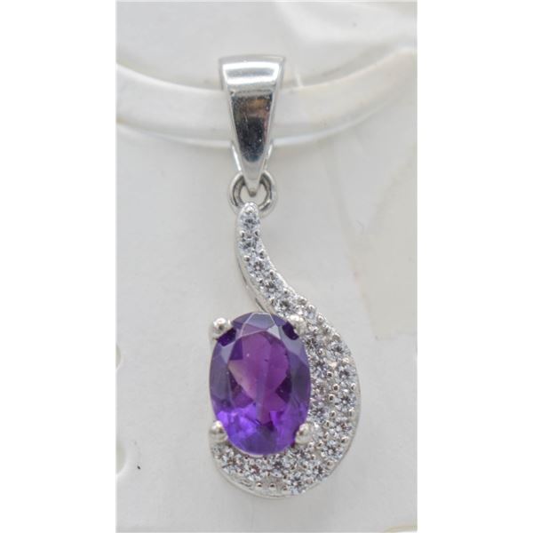 #87-NATURAL AMETHYST & CZ  PENDANT