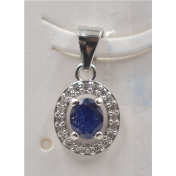 #201-NATURAL BLUE SAPPHIRE  & CZ PENDANT